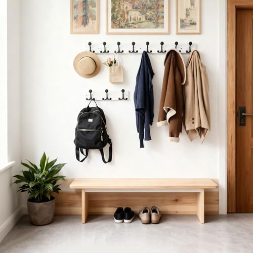SKOLOO 17-Inch Wood Coat Rack Wall Mount with 3 Triple Hooks - Ideal for Family Entrances, Classrooms, and Pet Supplies Storage - Perfect Coat Hooks for Wall,Distressed White Wash, Pack of 2 - Image 4