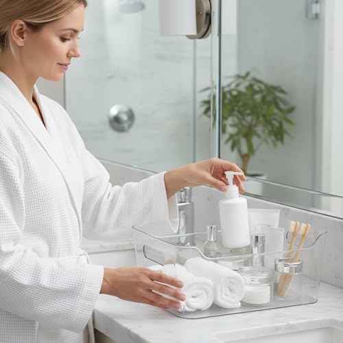 6 Set Storage Bins, Clear Plastic Organizers, with Handles - Image 7