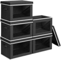 Homsorout Stackable Storage Bins with Lids - Medium Storage Box with Lids, Foldable Closet Boxes for Organizing, Wardrobe Clothes Organizer with Window, Cubes Bins for Living Room, 5 Pack, Black by Homsorout
