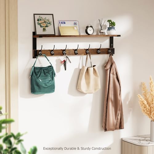 Oraich Wall Hooks with Shelf, 28.7 Inch Coat Rack Wall Mount with Hook for Coat Backpack Key Clothes Hanger, Wall Floating Shelf Hanging in Entryway, Living Room, Bathroom, Bedroom, Kitchen - Image 5