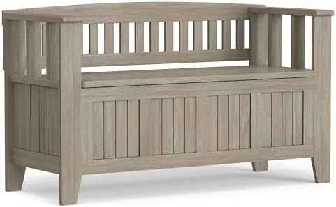 SIMPLIHOME Acadian 48" Wide Solid Wood Storage Bench in Distressed Grey by SimpliHome