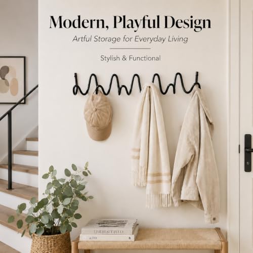Coat Rack Wall Mount, Modern Wave Metal Wall Hooks - Image 5