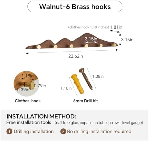 Wall Coat Rack, Walnut Wood, 6 Hooks - Image 2