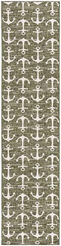 Unique Loom Outdoor Coastal Collection Area Rug - Ahoy (2' 7" x 12' 2" Runner, Green/ Ivory) - Image 3