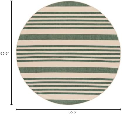 SAFAVIEH Washable Rug Outdoor Courtyard Collection - 5'3" Round, Beige & Dark Green, Non-Shedding & Easy Cleaning, Ideal for Patio, Backyard, Mudroom (CY6062-322) - Image 2