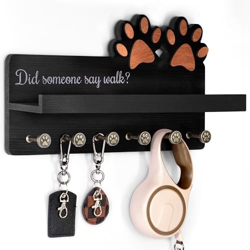 MTERSN Decorative Dog Leash Holder for Wall with Shelf & 6 Hooks, Black by MTERSN