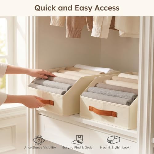 Homsorout Fabric Storage Bins for Organizing - 12 Pack Large Trapezoid Collapsible Storage Bins with Front Handle, Closet Organizers and Storage for Bedroom, Home Shelves, Small Spaces, Beige - Image 4