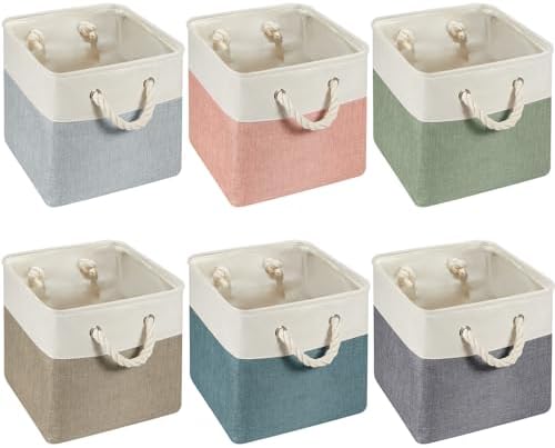 6 Pack 11x11 Inch Cube Storage Bins Fabric Square Cube Baskets, Morandi by Geiserailie
