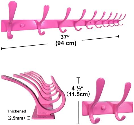 SKOLOO Coat Rack Wall Mounted - 10 Hooks, Pack of 2, Heavy Duty, Stainless Steel, Metal Wall Hanger, Sturdy Coat Hooks for Hanging Coats, Jacket, Clothes, Hat, Pink - Image 6