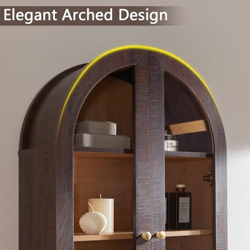 Bathroom Arched Wall Cabinet,23.5'' Wide Medicine Cabinet, Bathroom Cabinet Wall Mount W/Glass Doors & Adjustable Shelves, Over The Toilet Storage Cabinet for Laundry Room, Bedroom,Kitchen, Brown - Image 4