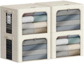 4 Pack Clothes Storage Bins with Metal Frame - 100L Stackable Storage Box with Lid，Foldable Storage Container Organizer for Clothes，Linen Fabric Storage Box with Clear Window＆Zippers＆Handles by Chizjox