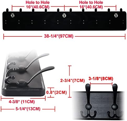 Dseap Coat Rack Wall - Heavy-Duty 38-1/4" Long, with Reinforced 10 Custom Tri-Hooks, Solid Wood Wall Hanger for Coats Hat Jackets - Rustic Farmhouse Entryway Hallway Storage, Black - Image 6