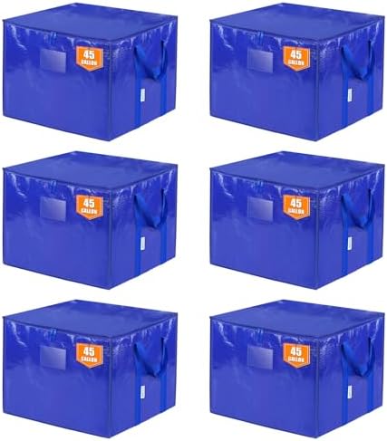 TICONN 6 Pack Extra Large Moving Bags with Zippers & Carrying Handles, Heavy-Duty Storage Tote Moving Boxes for Space Saving (6 PK, 45 Gallon) by TICONN