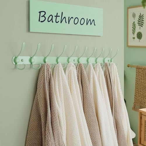 Dseap Coat Rack Wall Mount - 38” Long 10-Tri-Hooks Heavy Duty Coat Hanger Rail Wall Hooks for Hanging Coats Hats Clothing Clothes Purse Mudroom Entryway, Green - Image 4