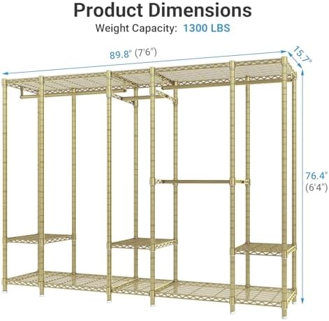 VIPEK V50 Modern Clothing Rack with Adjustable Shelves, Gold - Image 4