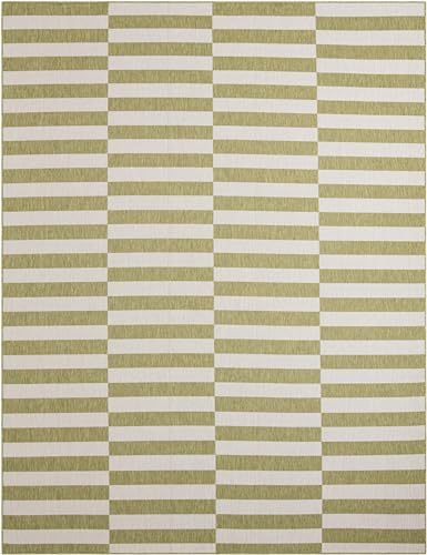 Unique Loom Outdoor Striped Collection Area Rug - Striped (10' x 13' 1" Rectangle Green/Ivory) - Image 3