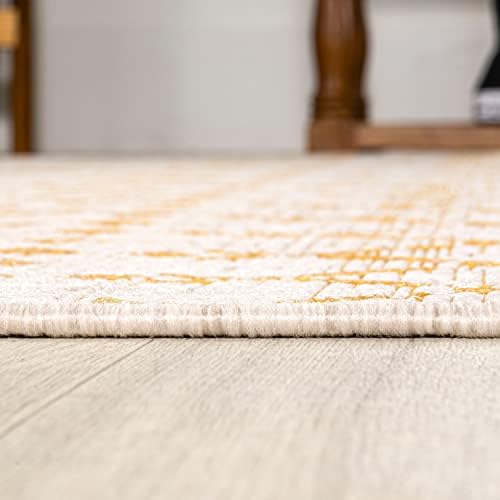 Eyely Moroccan Woven Square Rug 5X5 Cream/Yellow, Indoor Outdoor Rug - Image 5