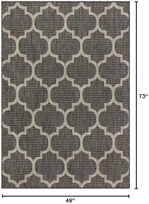 Unique Loom Outdoor Trellis Collection Area Rug (4' 1" x 6' 1" Rectangle, Black/ Ivory) - Image 2