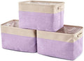 EZOWare Set of 3 Large Canvas Fabric Tweed Storage Organizer Cube Set W/Handles for Nursery Kids Toddlers Home and Office - 15 L x 10.5 W x 9.4 H -Purple by EZOWare