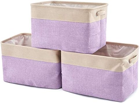 EZOWare Set of 3 Large Canvas Fabric Tweed Storage Organizer Cube Set W/Handles for Nursery Kids Toddlers Home and Office - 15 L x 10.5 W x 9.4 H -Purple by EZOWare