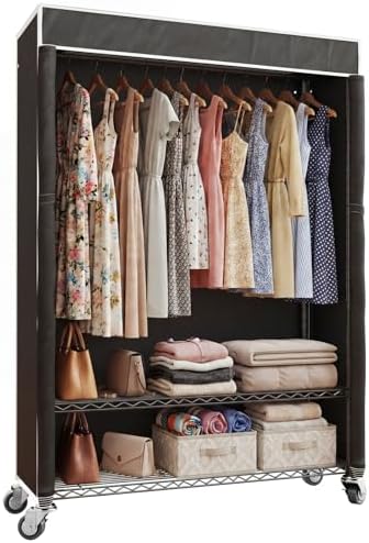 Higeego H4 Plus Rolling Clothes Rack with Cover, Black by Higeego