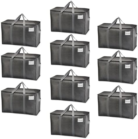 VENO 10 Pack Heavy Duty Moving Bags, Extra Large Storage Bags with Reinforced Handles & Strong Zippers, Foldable & Reusable Moving Box Alternative for Clothes & Dorm Storage by Veno