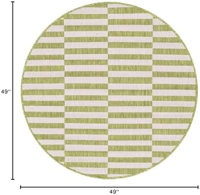 Unique Loom Outdoor Striped Collection Area Rug - Striped (4' 1" Round, Green/Ivory) - Image 2