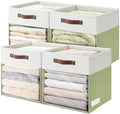 Bagnizer Storage Cubes, 4 Pack Linen Foldable Storage Bins (13 x 13 inch) with Clear Window and Handles, Fabric Organizer for Shelf Closet, Clothes, Books - (Green and White) by Bagnizer