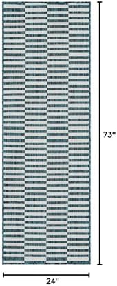 Unique Loom Outdoor Striped Collection Area Rug - Striped (2' x 6' 1" Runner, Teal/Ivory) - Image 3