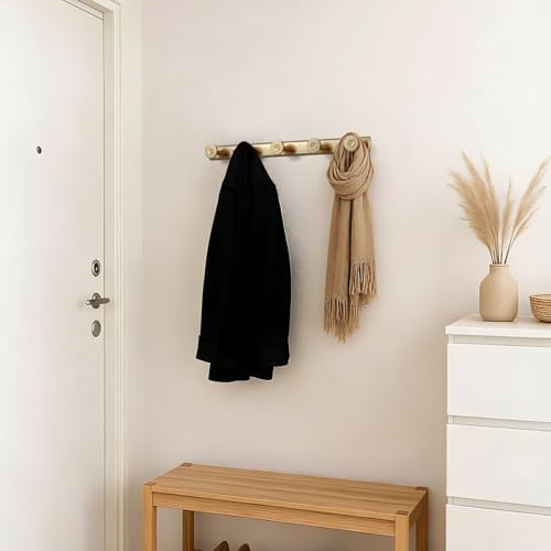 Coat Rack Wall Mounted,Champagne Bronze Zinc Alloy with 5 Hooks - Image 6