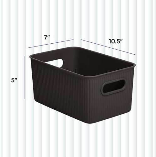 Superio Ribbed Collection - Decorative Plastic Basket Open Home Storage Bins Organizer, Medium Brown (6 Pack) Container Boxes for Organizing Closet Storage Bins for Shelves Drawer Shelf 5 Liter - Image 2