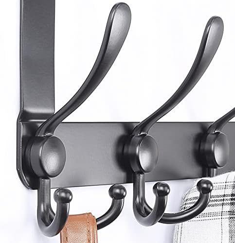 Dseap Over The Door Hook Hanger - Fits 1 3/8" to 1 3/4" Standard Doors | 5 Tri Hooks Heavy Duty Towel/Coat Rack | Door Organizer for Clothes, Jackets, Hats, Towels, Black, Pack of 2 - Image 2
