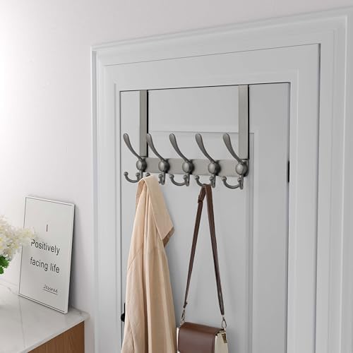 Dseap Over Door Hook 2.0 - Upgraded Version - Simple-Assembly, Strong, Heavy-Duty Stainless Steel 5-Tri-Hook Over The Door Hanger Rack, SimpleStrong Series, Grey, Pack of 2 - Image 5