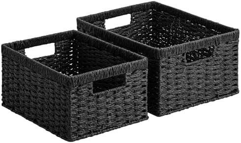 StorageWorks Wicker Storage Baskets for Organizing, Black Baskets, 2-Pack by StorageWorks