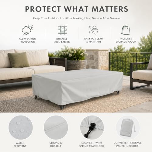 Treasure Garden Medium Rectangle Fire Pit Cover, 300D Polyester Outdoor Table & Ottoman Cover, Water Resistant, UPF50+ UV Protection, Elastic Hem, Cinch Lock, Built-In Storage Pouch, Gray - Image 3