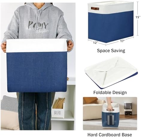 DULLEMELO 51L Large Baskets for Storage, Large Rectangular Baskets for Shelves [3 Pack], Blanket Basket Dog Basket for Organizing Closet, Nursery, Clothes (White&Blue) - Image 2