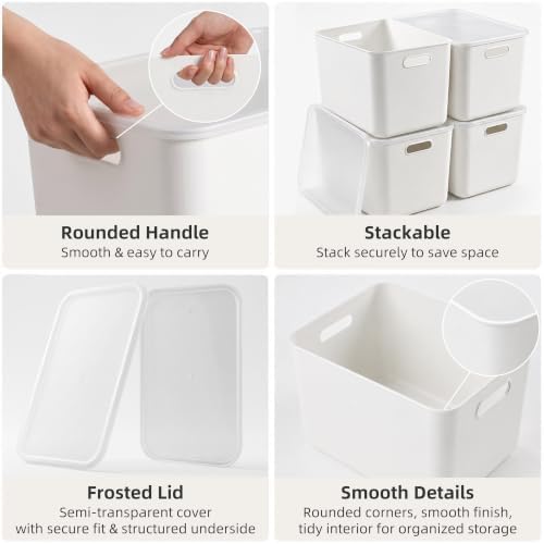 Citylife 24QT Plastic Storage Bins with Lids White Box with Handles, 4-Pack - Image 5