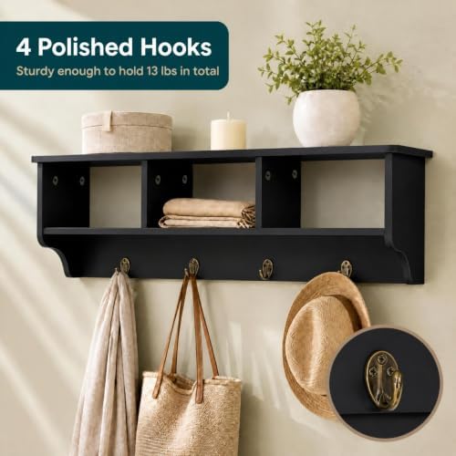 GIANTEX Coat Rack with Hooks Wall Mount, Wall Cubby Organizer with 4 Hooks - Image 4