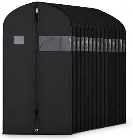 25 Pack Black Non-Woven Garment Bags for Hanging Clothes, 24 x 43 Inch Suit Bags with Clear Window and ID Card Holder, Dustproof Clothes Covers with Zipper for Suits Coats, Jackets, Dresses and Shirts by NYVEER