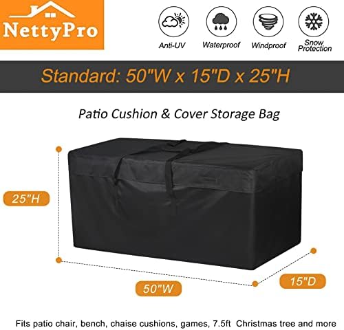 NettyPro Outdoor Cushion Storage Bags Water-Resistant for Patio Furniture Storage Cushion Christmas Tree Bag 7.5 Ft with Zipper and Handle, 50 x 15 x 25 Inch, Black - Image 5