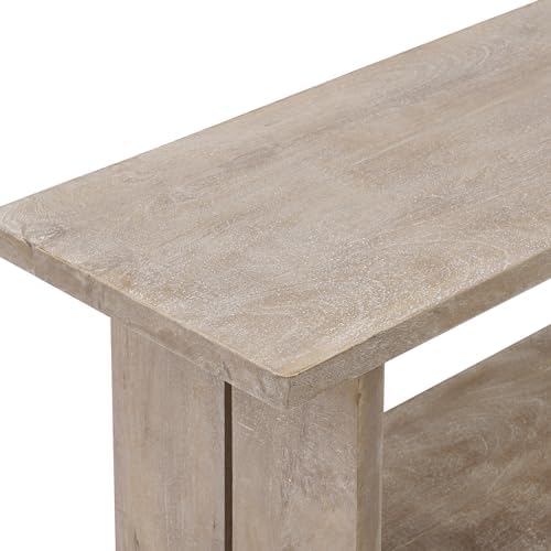 Alaterre Bethel Rustic Solid Wood Entryway Bench with Shelf, Driftwood - Image 7