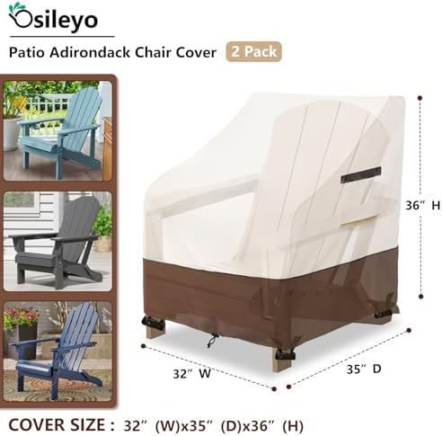 Adirondack Chair Covers 2 Pack,Waterproof Heavy Duty Patio Furniture Cover for Outdoor Chair Size 32 W x 35 D x 36 H inches,Beige & Brown - Image 2