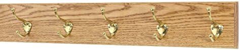 PegandRail Oak Wall Mounted Coat Rack with Solid Brass Hooks 4.5" Ultra Wide (Golden Oak, 25.5" x 4.5" with 5 Hooks) by PEG+AND+RAIL
