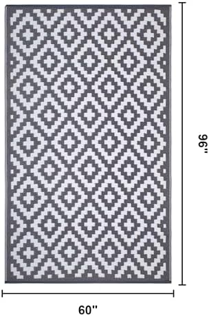 FH Home Outdoor Rug - Waterproof, Fade Resistant, Reversible - Premium Recycled Plastic - Geometric - Patio, Porch, Deck, Balcony - Aztec - Gray & White Crease Free - 5 x 8 ft - Image 2