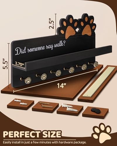 MTERSN Decorative Dog Leash Holder for Wall with Shelf & 6 Hooks, Black - Image 6
