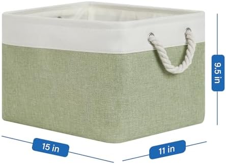 Temary Fabric Storage Baskets 4Pack Storage Bins Decorative Basket for Gift, Clothes Bin with Handles, Rectangle Baskets for Storage, Blankets(White&Green,15x11x9.5 inch) - Image 2