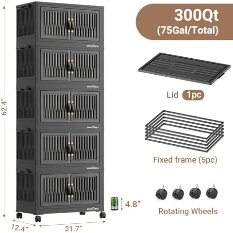 BROVIEW 300Qt Stackable Storage Bins with Lid for Home Dorm, 5Pack Black - Image 2