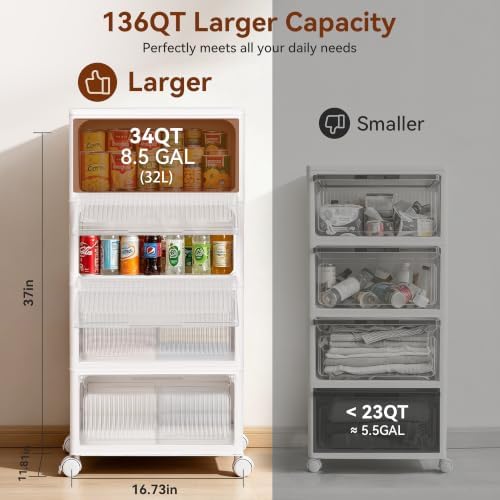 136QT- 4 Tier Storage Bins with Lid, Plastic Stackable Storage Cabinet - Image 2
