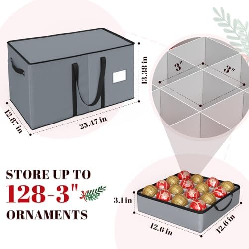 Keten Large Christmas Ornament Storage Boxes with Adjustable Dividers - Image 3