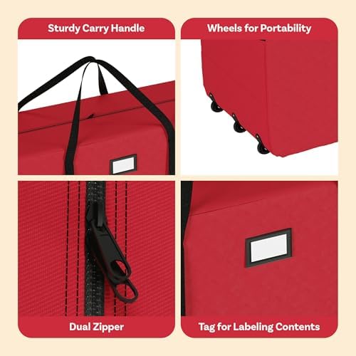 Elf Stor Christmas Tree Storage Bag with Wheels, Red, 67” x 28” x 24” - Image 4
